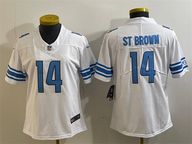 Women's Detroit Lions #14 Amon-Ra St. Brown White Vapor Limited Stitched Football Jersey(Run Smaller) Women's Detroit Lions #14 Amon-Ra St. Brown White Vapor Limited Stitched Football Jersey(Run Smaller)